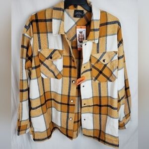 NWT HFX Yellow and Navy Plaid Long Sleeve Shacket Sz XXL